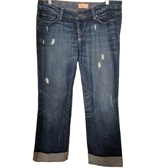PAIGE Jimmy Jimmy Boyfriend Distressed Cuffed Whisking Denim Blue Jeans Size 28 - Picture 1 of 8